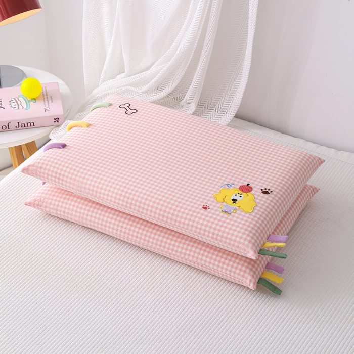 91家纺网 家纺一手货源 找家纺 织布人 2026新款枕芯全棉彩虹条可拆洗幼儿园儿童枕头学生宿舍专用枕套+枕芯 全棉彩虹条-苹果狗狗