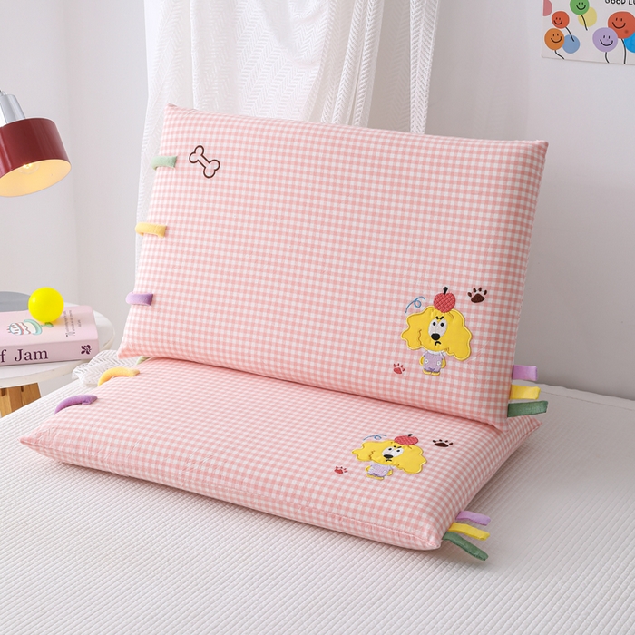 91家纺网 家纺一手货源 找家纺 织布人 2026新款枕芯全棉彩虹条可拆洗幼儿园儿童枕头学生宿舍专用枕套+枕芯 全棉彩虹条-苹果狗狗