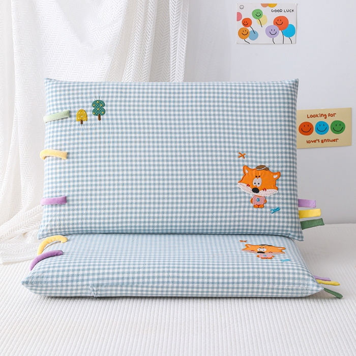 织布人 2026新款枕芯全棉彩虹条可拆洗幼儿园儿童枕头学生宿舍专用枕套+枕芯 全棉彩虹条-森林小狐狸