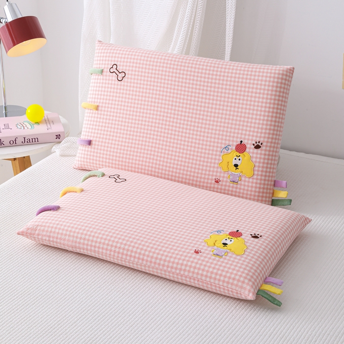 91家纺网 家纺一手货源 找家纺 织布人 2026新款枕芯全棉彩虹条可拆洗幼儿园儿童枕头学生宿舍专用枕套+枕芯 全棉彩虹条-苹果狗狗