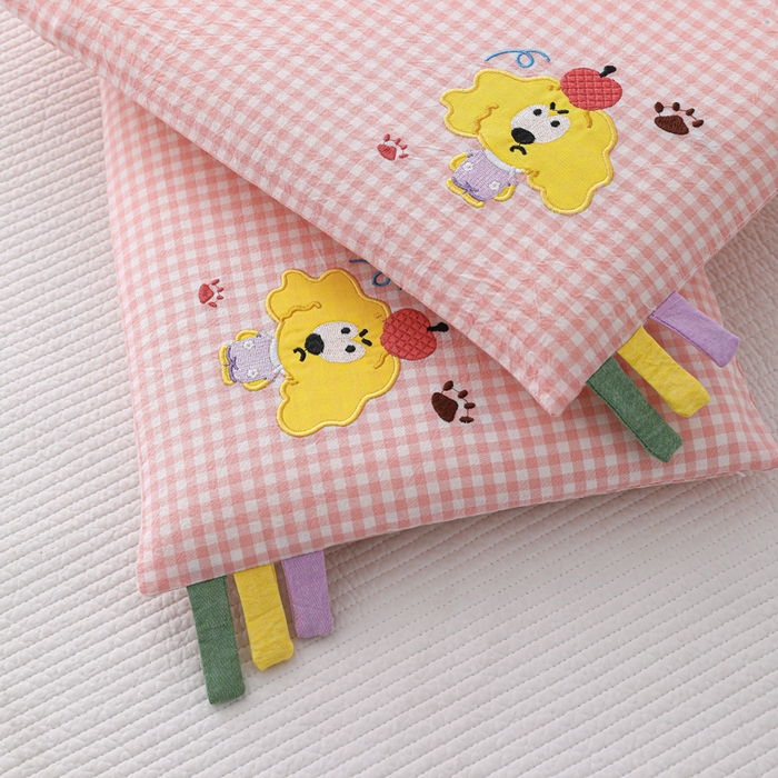 91家纺网 家纺一手货源 找家纺 织布人 2026新款枕芯全棉彩虹条可拆洗幼儿园儿童枕头学生宿舍专用枕套+枕芯 全棉彩虹条-苹果狗狗