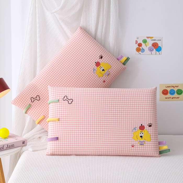 91家纺网 家纺一手货源 找家纺 织布人 2026新款枕芯全棉彩虹条可拆洗幼儿园儿童枕头学生宿舍专用枕套+枕芯 全棉彩虹条-苹果狗狗