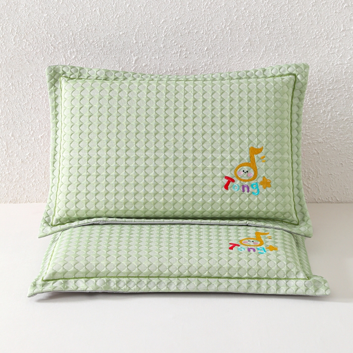 91家纺网 家纺一手货源 找家纺 织布人 2026新款枕芯夏季凉感可拆洗幼儿园儿童枕头学生宿舍专用枕套+枕芯 音乐凉感豆儿童枕-绿色