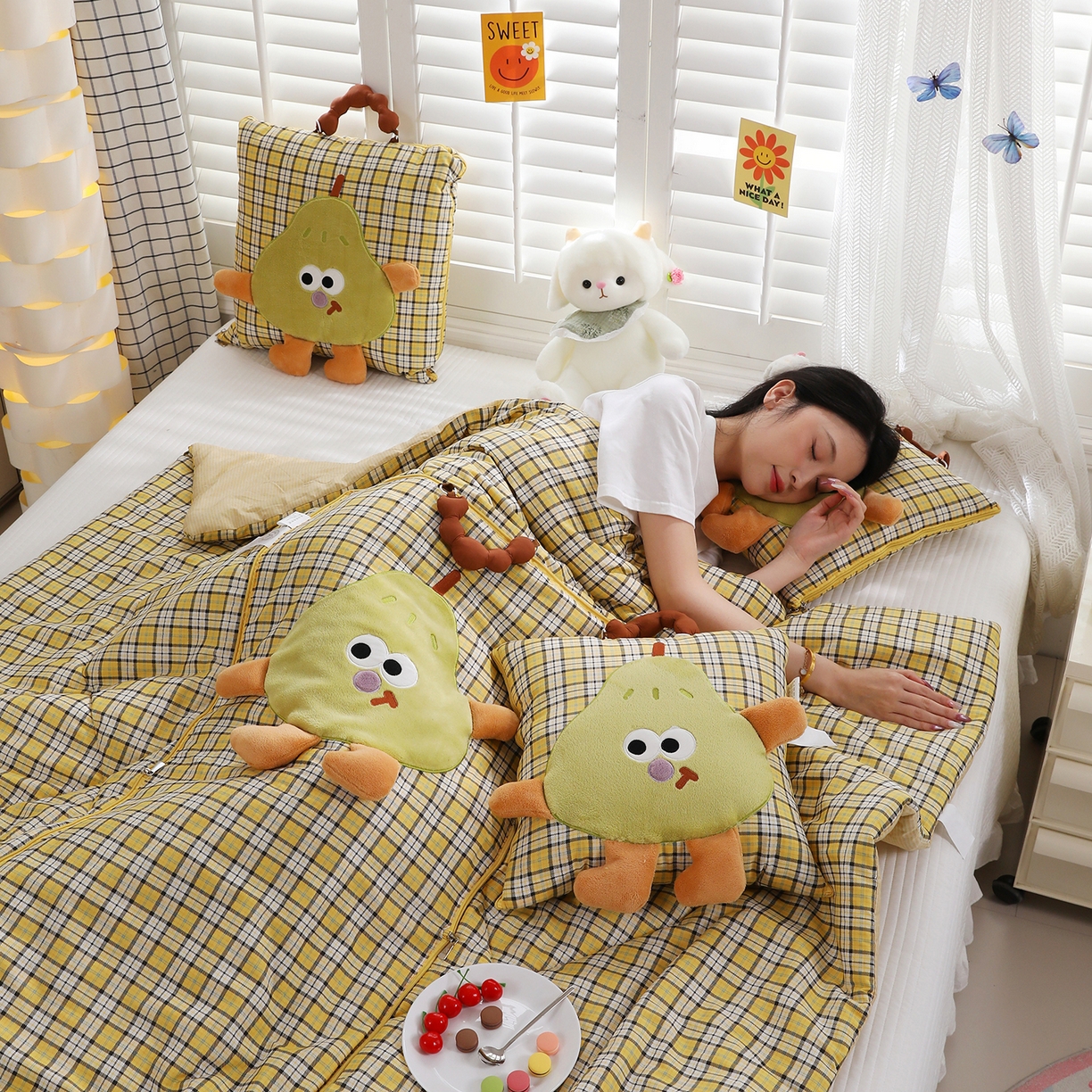 91家纺网 家纺一手货源 找家纺 照世家纺 2026新款多功能手提式抱枕被-梨想成真 和熙