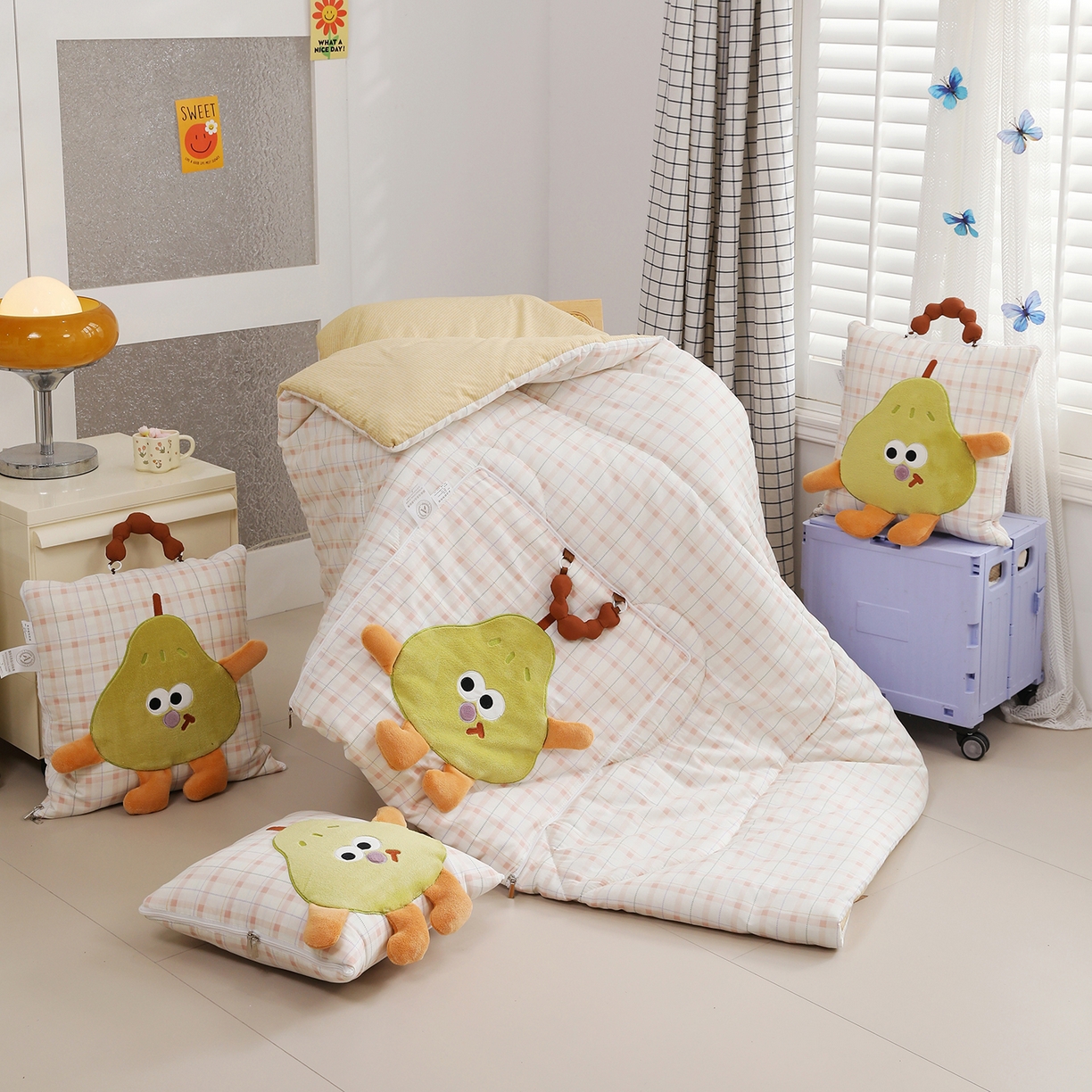 91家纺网 家纺一手货源 找家纺 照世家纺 2026新款多功能手提式抱枕被-梨想成真 浅薇安