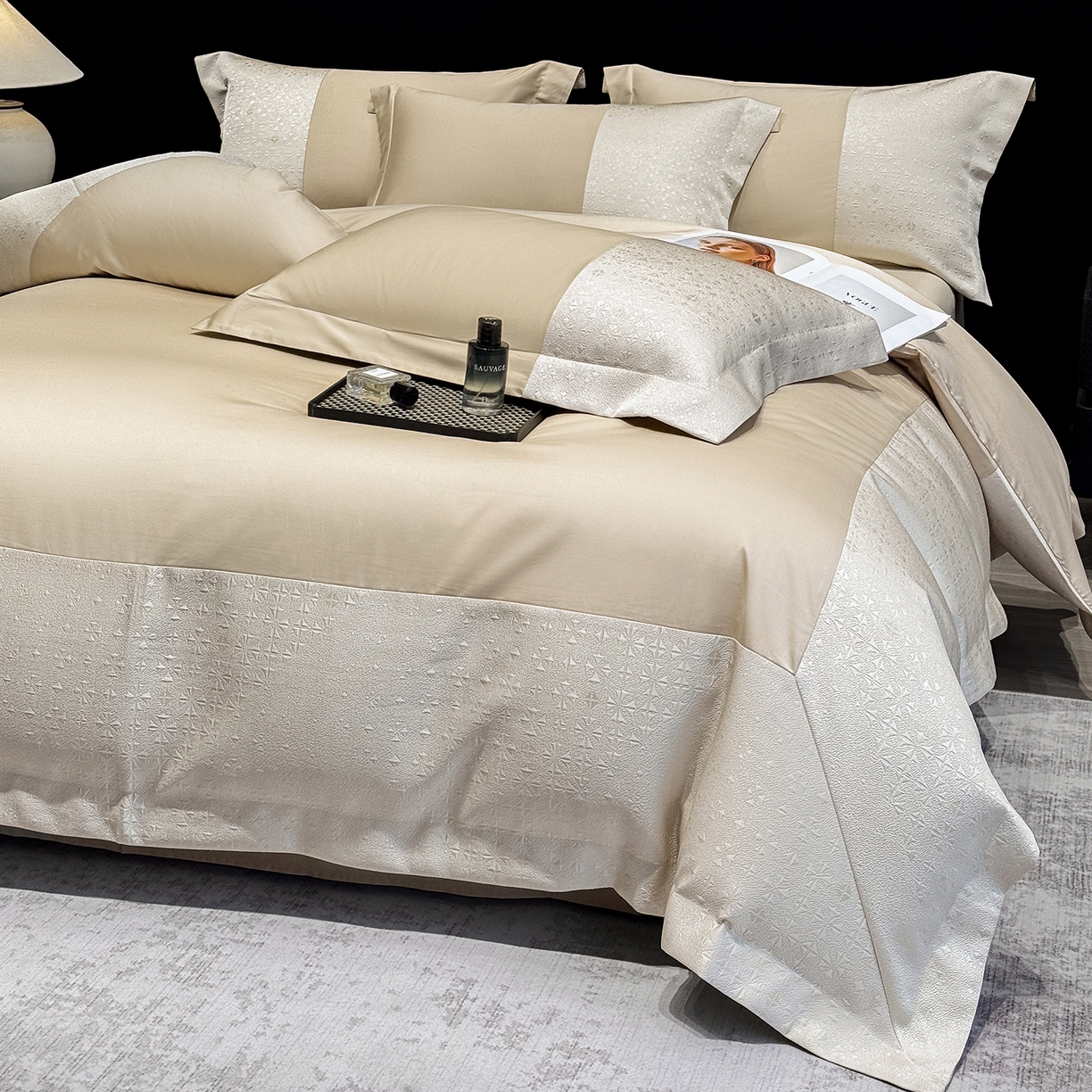 91家纺网 家纺一手货源 找家纺 （总）奥汀洛家纺 2026新款纯棉长绒棉大拼角厚织提花四件套