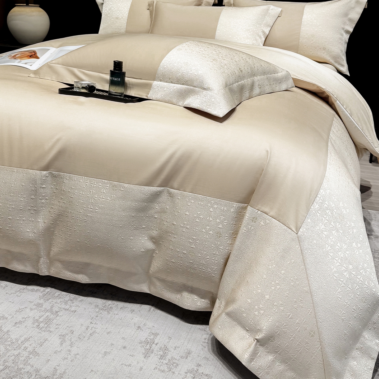 91家纺网 家纺一手货源 找家纺 （总）奥汀洛家纺 2026新款纯棉长绒棉大拼角厚织提花四件套