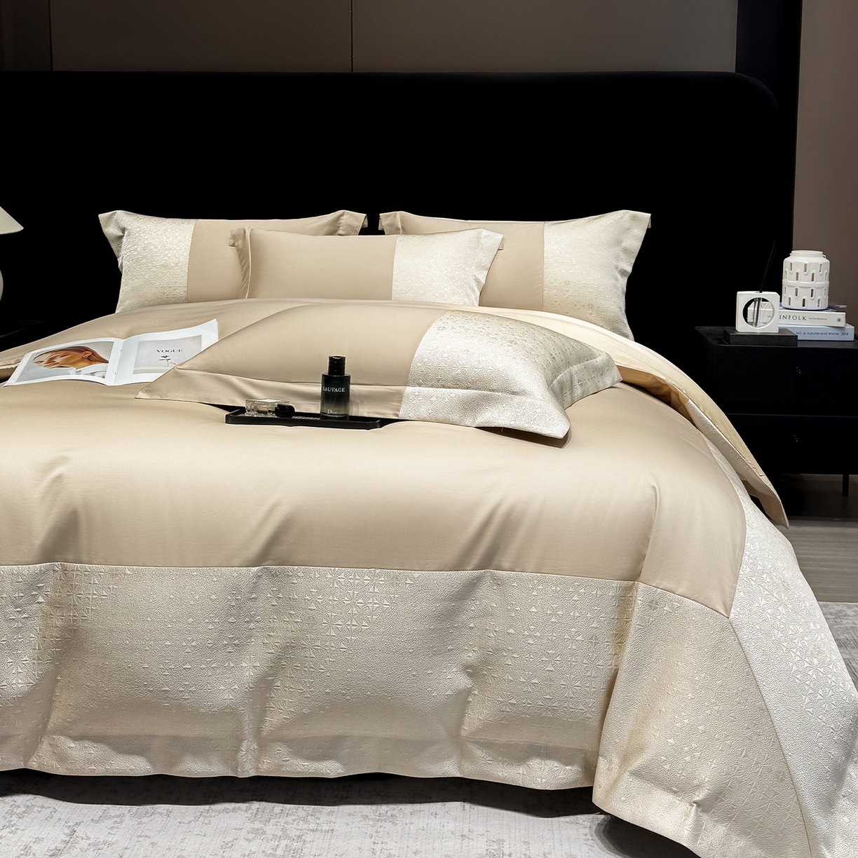 91家纺网 家纺一手货源 找家纺 （总）奥汀洛家纺 2026新款纯棉长绒棉大拼角厚织提花四件套