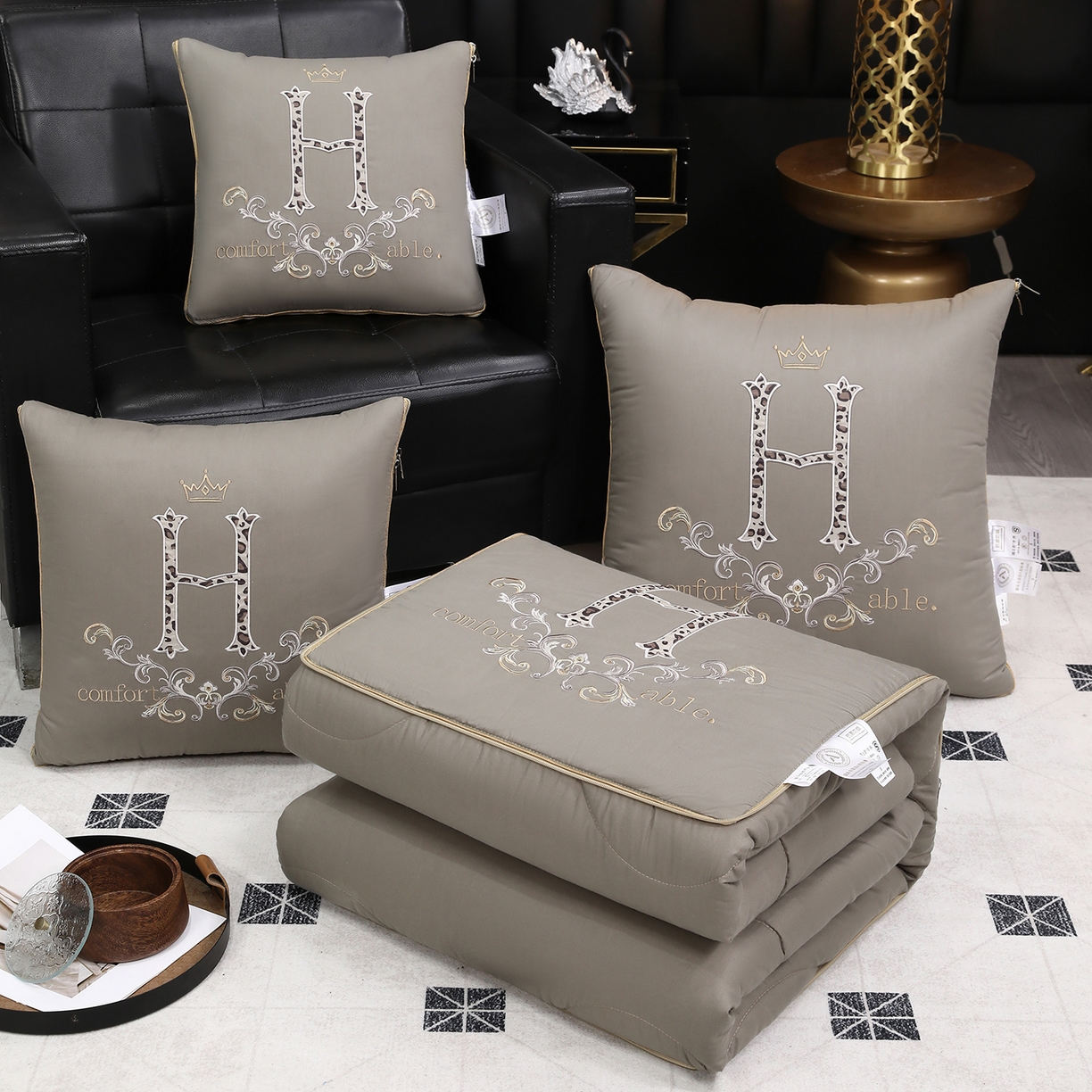 91家纺网 家纺一手货源 找家纺 （总）照世家纺 2026新款全棉安逸H款抱枕被