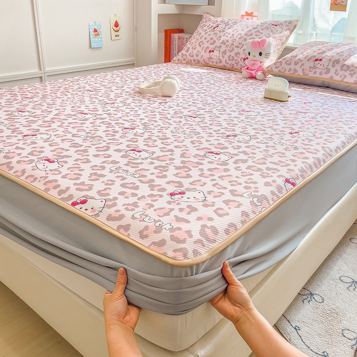 91家纺网 家纺一手货源 找家纺 莱米家纺 2026新款斜纹凉感床笠冰豆豆系列 豹纹小猫