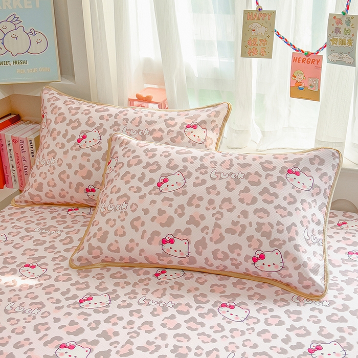 91家纺网 家纺一手货源 找家纺 莱米家纺 2026新款斜纹凉感床笠冰豆豆系列 豹纹小猫