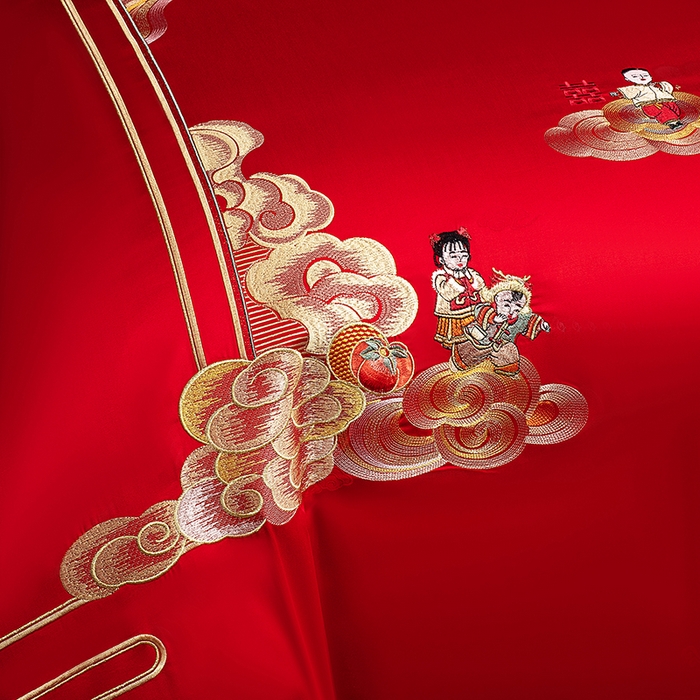 91家纺网 家纺一手货源 找家纺 （总）蒂爵 2026年重绣性价比款长绒棉提花全棉纯棉绣花婚庆四件套多件套大红色刺绣结床上用品