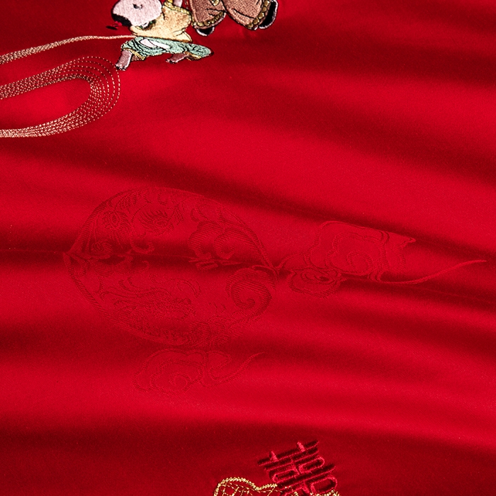 91家纺网 家纺一手货源 找家纺 （总）蒂爵 2026年重绣性价比款长绒棉提花全棉纯棉绣花婚庆四件套多件套大红色刺绣结床上用品