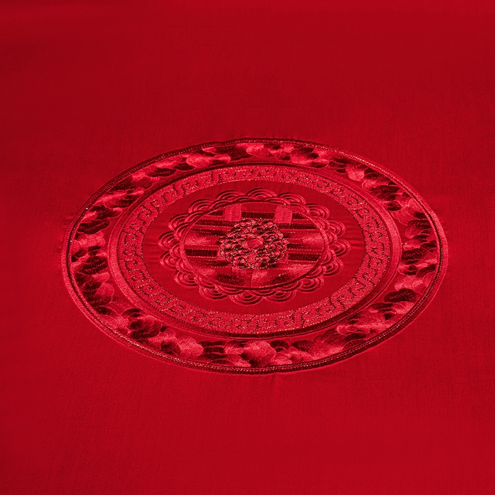 91家纺网 家纺一手货源 找家纺 蒂爵 2026年重绣性价比款长绒棉提花全棉纯棉绣花婚庆四件套多件套大红色刺绣结床上用品 海韵丹姿红