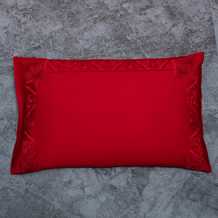 91家纺网 家纺一手货源 找家纺 蒂爵 2026年重绣性价比款长绒棉提花全棉纯棉绣花婚庆四件套多件套大红色刺绣结床上用品 海韵丹姿红