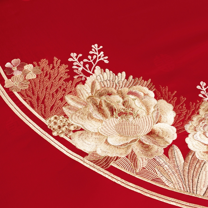 91家纺网 家纺一手货源 找家纺 蒂爵 2026年重绣性价比款长绒棉提花全棉纯棉绣花婚庆四件套多件套大红色刺绣结床上用品 海韵丹姿金