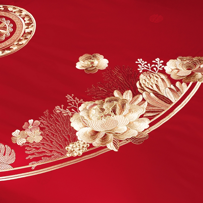 91家纺网 家纺一手货源 找家纺 蒂爵 2026年重绣性价比款长绒棉提花全棉纯棉绣花婚庆四件套多件套大红色刺绣结床上用品 海韵丹姿金