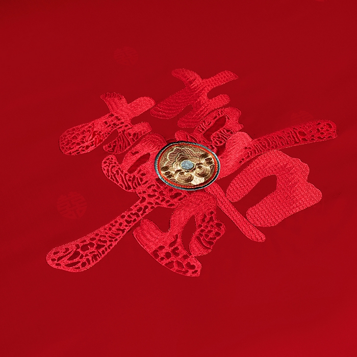 91家纺网 家纺一手货源 找家纺 蒂爵 2026年重绣性价比款长绒棉提花全棉纯棉绣花婚庆四件套多件套大红色刺绣结床上用品 欢天喜地