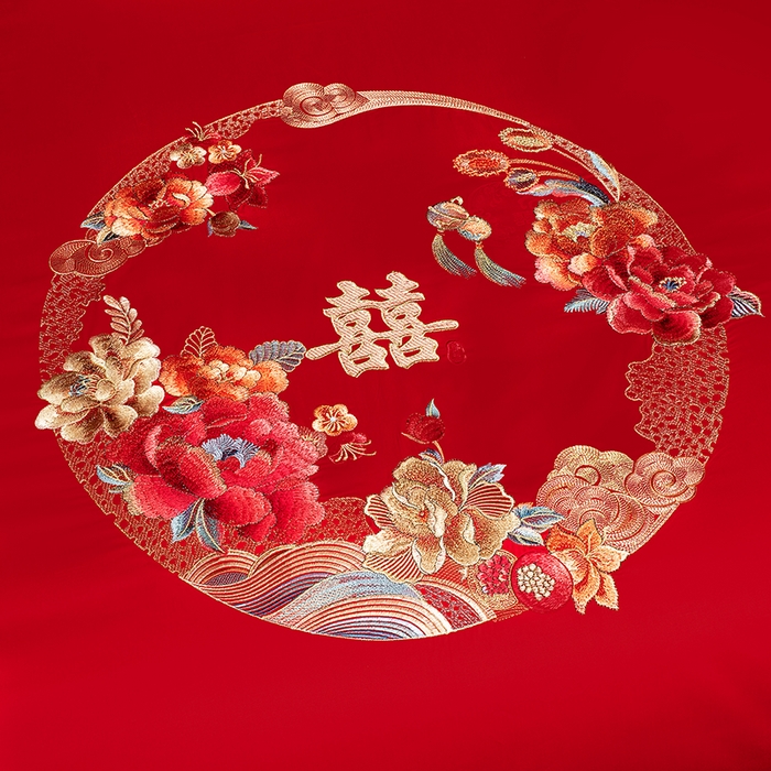 91家纺网 家纺一手货源 找家纺 蒂爵 2026年重绣性价比款长绒棉提花全棉纯棉绣花婚庆四件套多件套大红色刺绣结床上用品 良辰美景