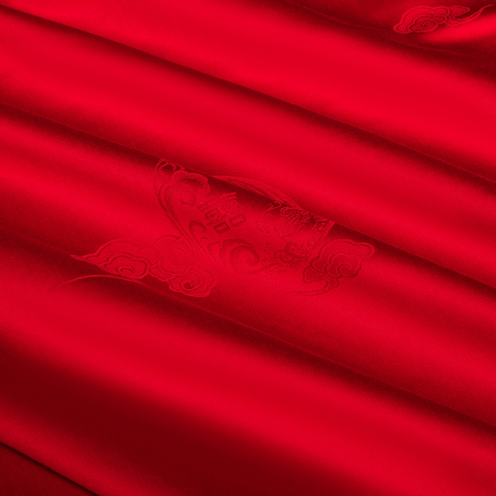 91家纺网 家纺一手货源 找家纺 蒂爵 2026年重绣性价比款长绒棉提花全棉纯棉绣花婚庆四件套多件套大红色刺绣结床上用品 良辰美景