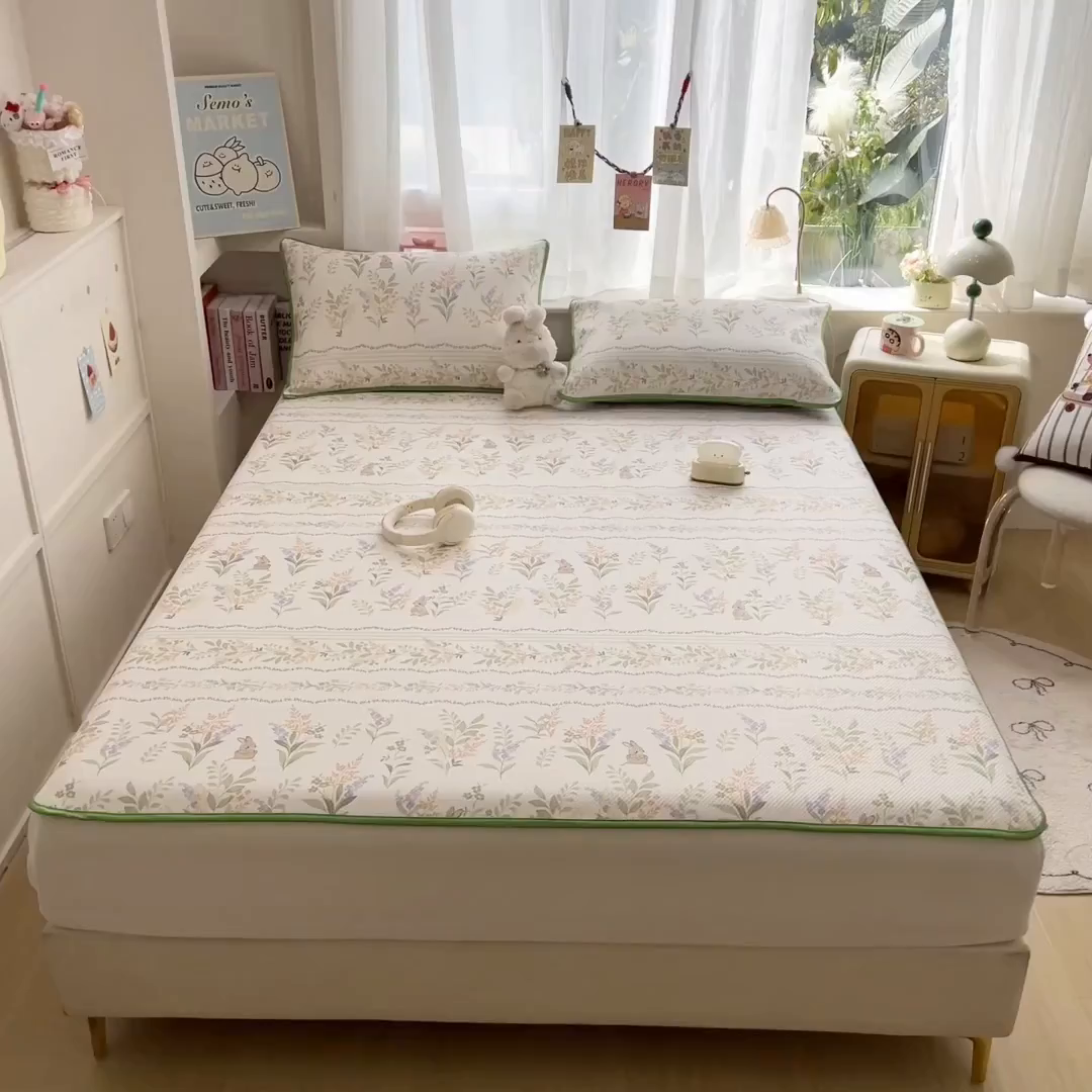 91家纺网 家纺一手货源 找家纺 莱米家纺 2026新款斜纹凉感床笠冰豆豆系列 从草集