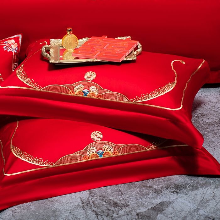 91家纺网 家纺一手货源 找家纺 蒂爵 2026年重绣性价比款长绒棉提花全棉纯棉绣花婚庆四件套多件套大红色刺绣结床上用品 龙飞凤舞