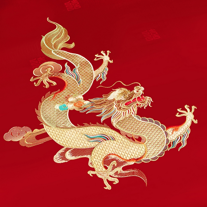 91家纺网 家纺一手货源 找家纺 蒂爵 2026年重绣性价比款长绒棉提花全棉纯棉绣花婚庆四件套多件套大红色刺绣结床上用品 龙凤佳缘