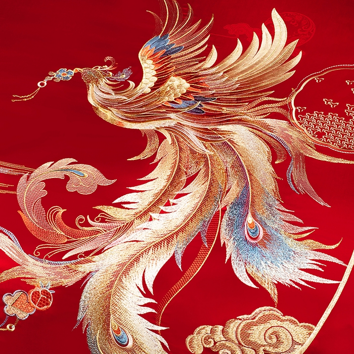 91家纺网 家纺一手货源 找家纺 蒂爵 2026年重绣性价比款长绒棉提花全棉纯棉绣花婚庆四件套多件套大红色刺绣结床上用品 龙凤喜韵