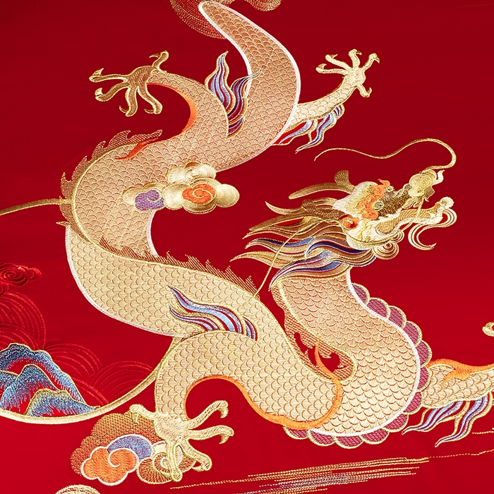 91家纺网 家纺一手货源 找家纺 蒂爵 2026年重绣性价比款长绒棉提花全棉纯棉绣花婚庆四件套多件套大红色刺绣结床上用品 龙凤喜韵