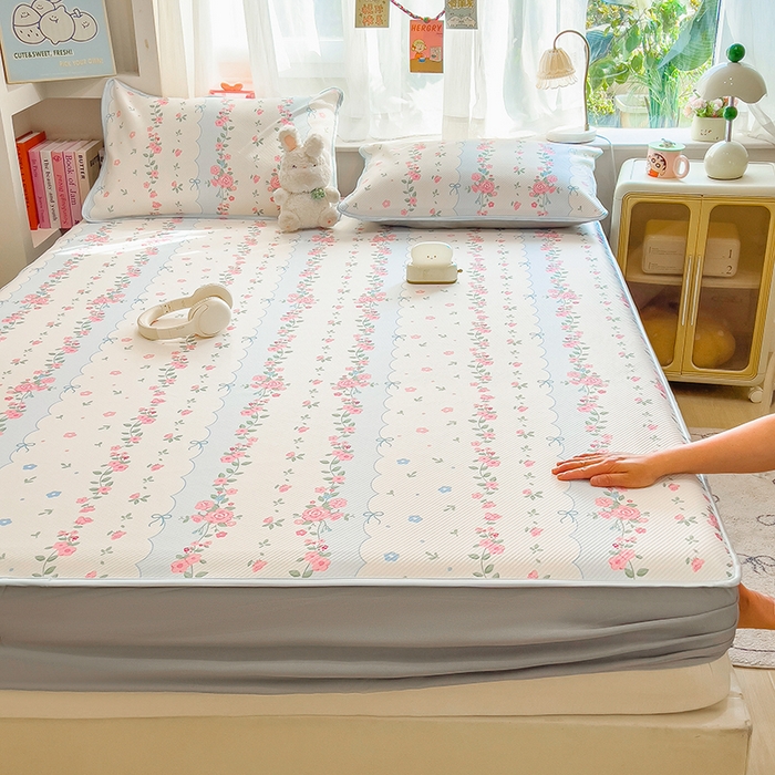 91家纺网 家纺一手货源 找家纺 莱米家纺 2026新款斜纹凉感床笠冰豆豆系列 花仙子