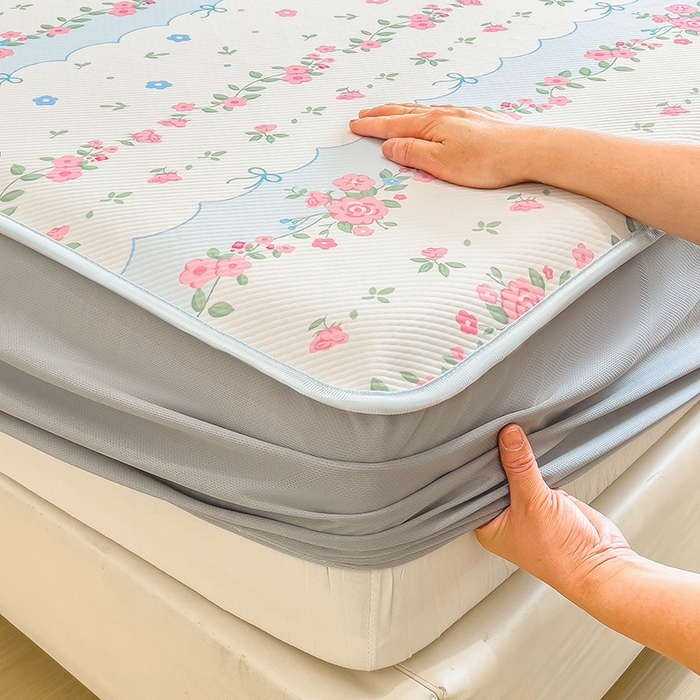 91家纺网 家纺一手货源 找家纺 莱米家纺 2026新款斜纹凉感床笠冰豆豆系列 花仙子