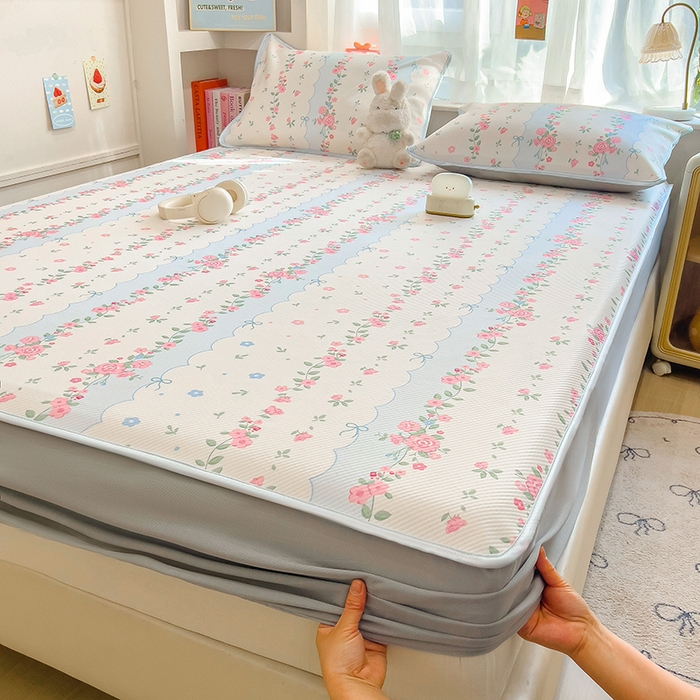 91家纺网 家纺一手货源 找家纺 莱米家纺 2026新款斜纹凉感床笠冰豆豆系列 花仙子