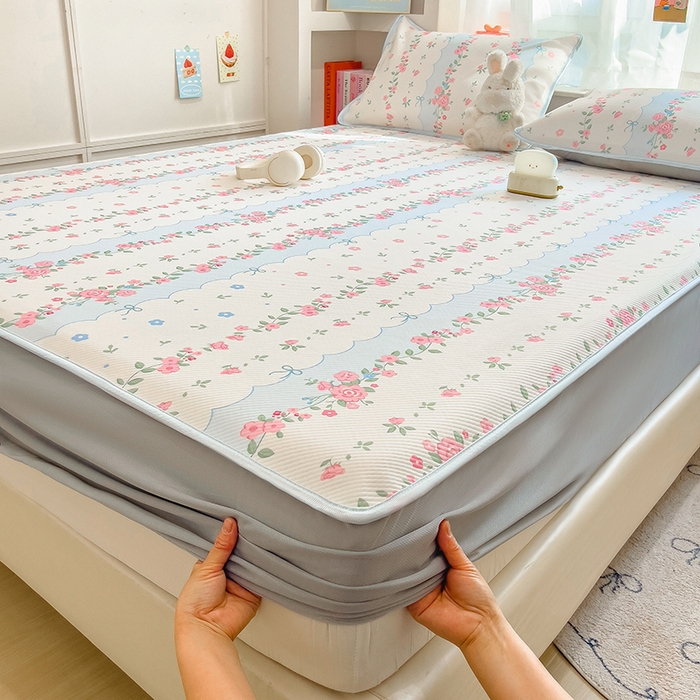 91家纺网 家纺一手货源 找家纺 莱米家纺 2026新款斜纹凉感床笠冰豆豆系列 花仙子