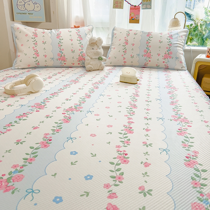 91家纺网 家纺一手货源 找家纺 莱米家纺 2026新款斜纹凉感床笠冰豆豆系列 花仙子