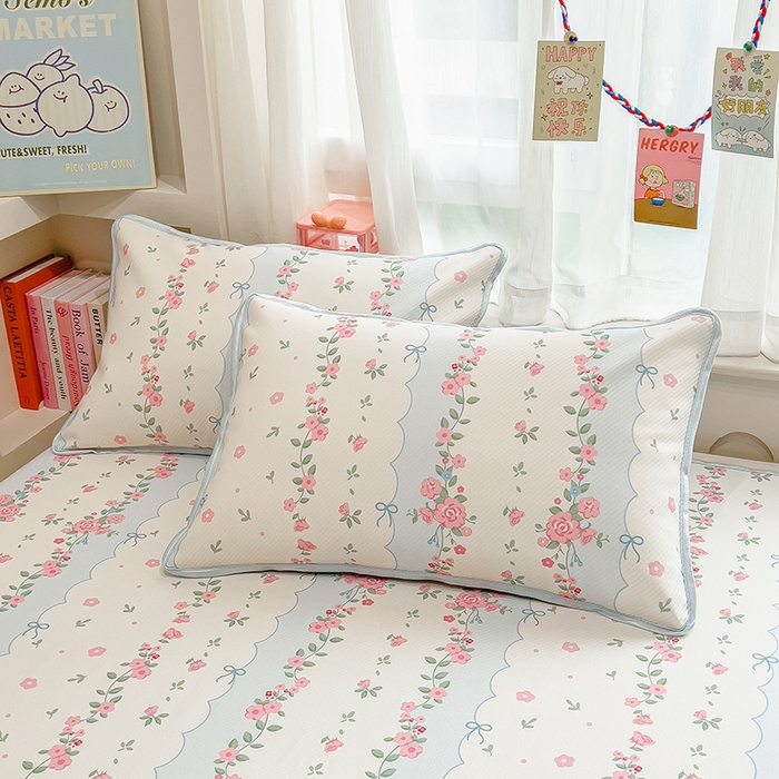 91家纺网 家纺一手货源 找家纺 莱米家纺 2026新款斜纹凉感床笠冰豆豆系列 花仙子