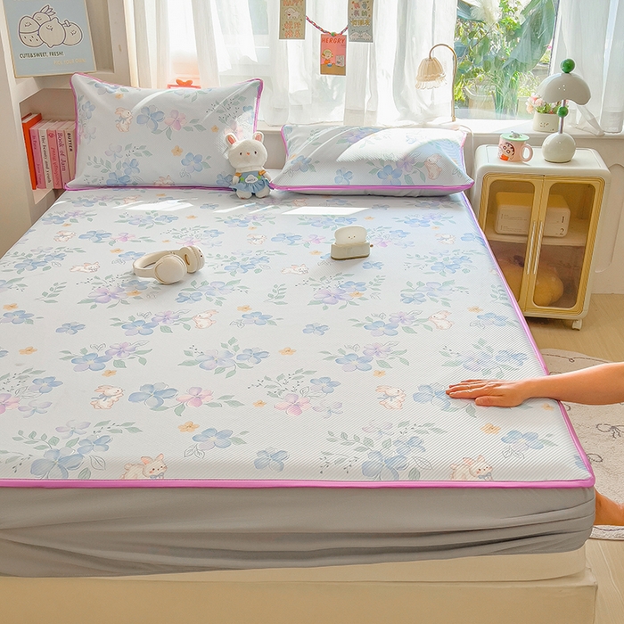 91家纺网 家纺一手货源 找家纺 莱米家纺 2026新款斜纹凉感床笠冰豆豆系列 兰花小兔