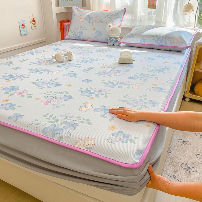 91家纺网 家纺一手货源 找家纺 莱米家纺 2026新款斜纹凉感床笠冰豆豆系列 兰花小兔