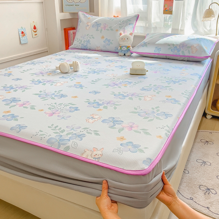 91家纺网 家纺一手货源 找家纺 莱米家纺 2026新款斜纹凉感床笠冰豆豆系列 兰花小兔