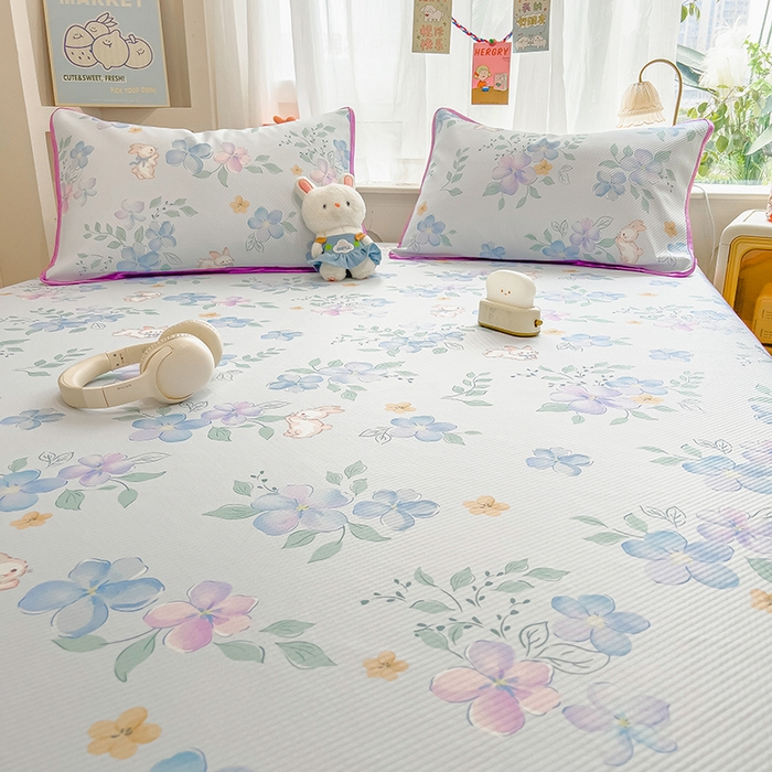 91家纺网 家纺一手货源 找家纺 莱米家纺 2026新款斜纹凉感床笠冰豆豆系列 兰花小兔