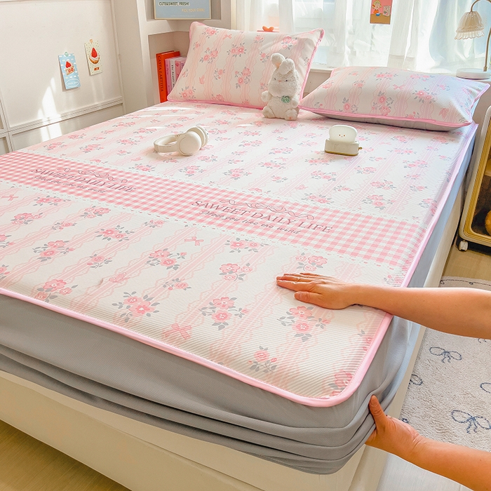 91家纺网 家纺一手货源 找家纺 莱米家纺 2026新款斜纹凉感床笠冰豆豆系列 浪漫花语