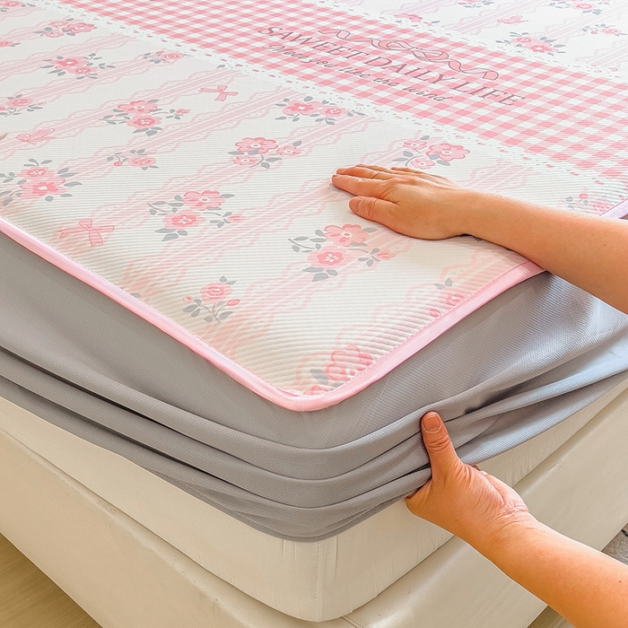 91家纺网 家纺一手货源 找家纺 莱米家纺 2026新款斜纹凉感床笠冰豆豆系列 浪漫花语