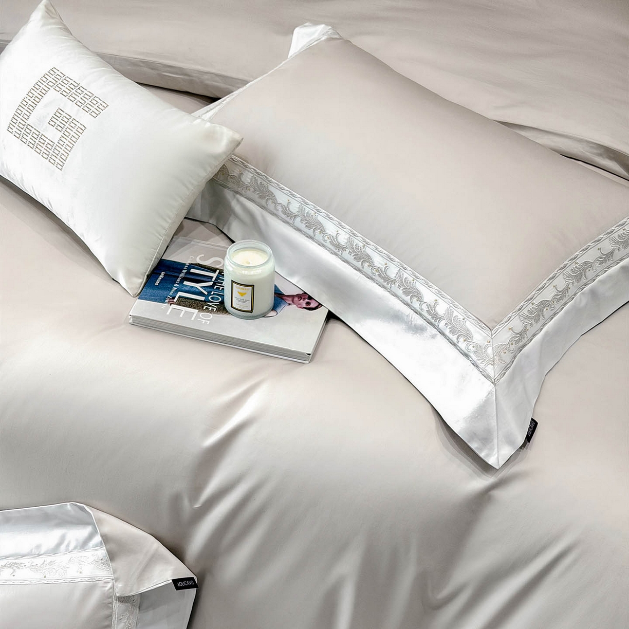 91家纺网 家纺一手货源 找家纺  2026新款A类贡缎长绒棉纯棉刺绣四件套-兰芙 兰芙-兰亭灰