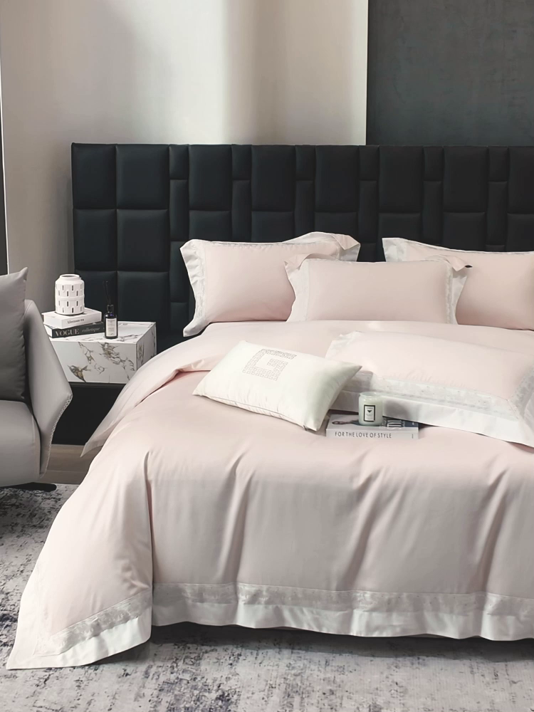 91家纺网 家纺一手货源 找家纺  2026新款A类贡缎长绒棉纯棉刺绣四件套-兰芙 兰芙-柔雪粉