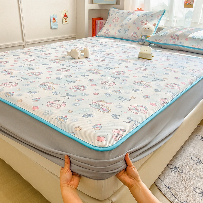 91家纺网 家纺一手货源 找家纺 莱米家纺 2026新款斜纹凉感床笠冰豆豆系列 萌宠甜兔