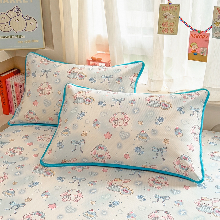 91家纺网 家纺一手货源 找家纺 莱米家纺 2026新款斜纹凉感床笠冰豆豆系列 萌宠甜兔