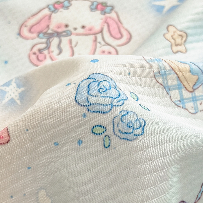 91家纺网 家纺一手货源 找家纺 莱米家纺 2026新款斜纹凉感床笠冰豆豆系列 萌宠甜兔