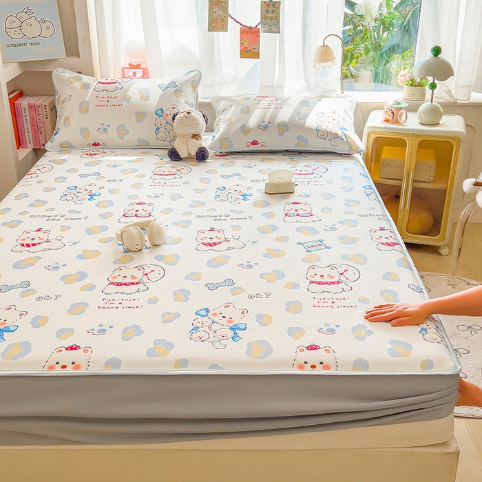 91家纺网 家纺一手货源 找家纺 莱米家纺 2026新款斜纹凉感床笠冰豆豆系列 泡芙小狗