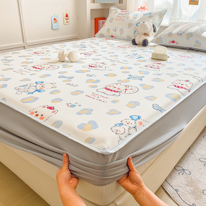 91家纺网 家纺一手货源 找家纺 莱米家纺 2026新款斜纹凉感床笠冰豆豆系列 泡芙小狗