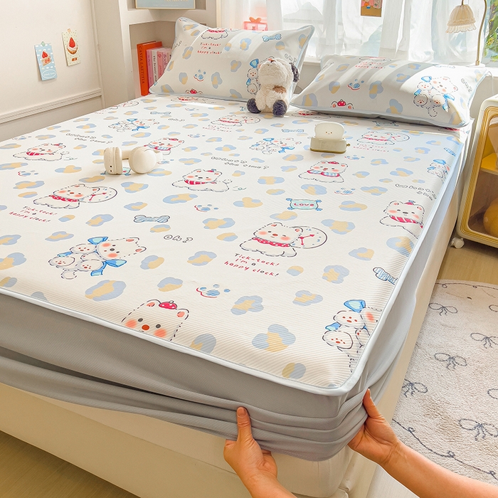 91家纺网 家纺一手货源 找家纺 莱米家纺 2026新款斜纹凉感床笠冰豆豆系列 泡芙小狗