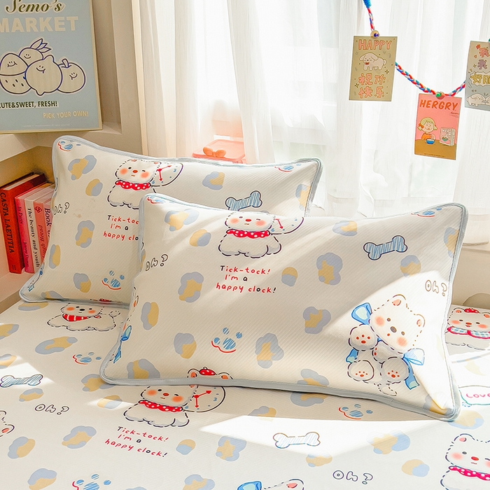 91家纺网 家纺一手货源 找家纺 莱米家纺 2026新款斜纹凉感床笠冰豆豆系列 泡芙小狗